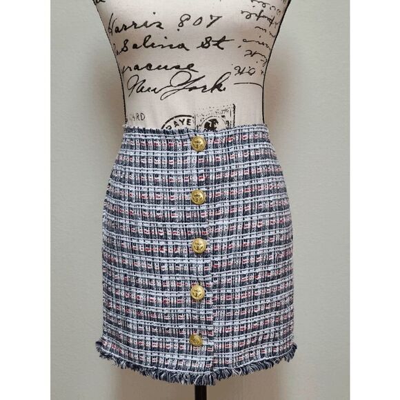 ⚓✨ Nautical Tweed Mini Skirt with Gold Anchor Buttons SIZE S - Picture 4 of 14